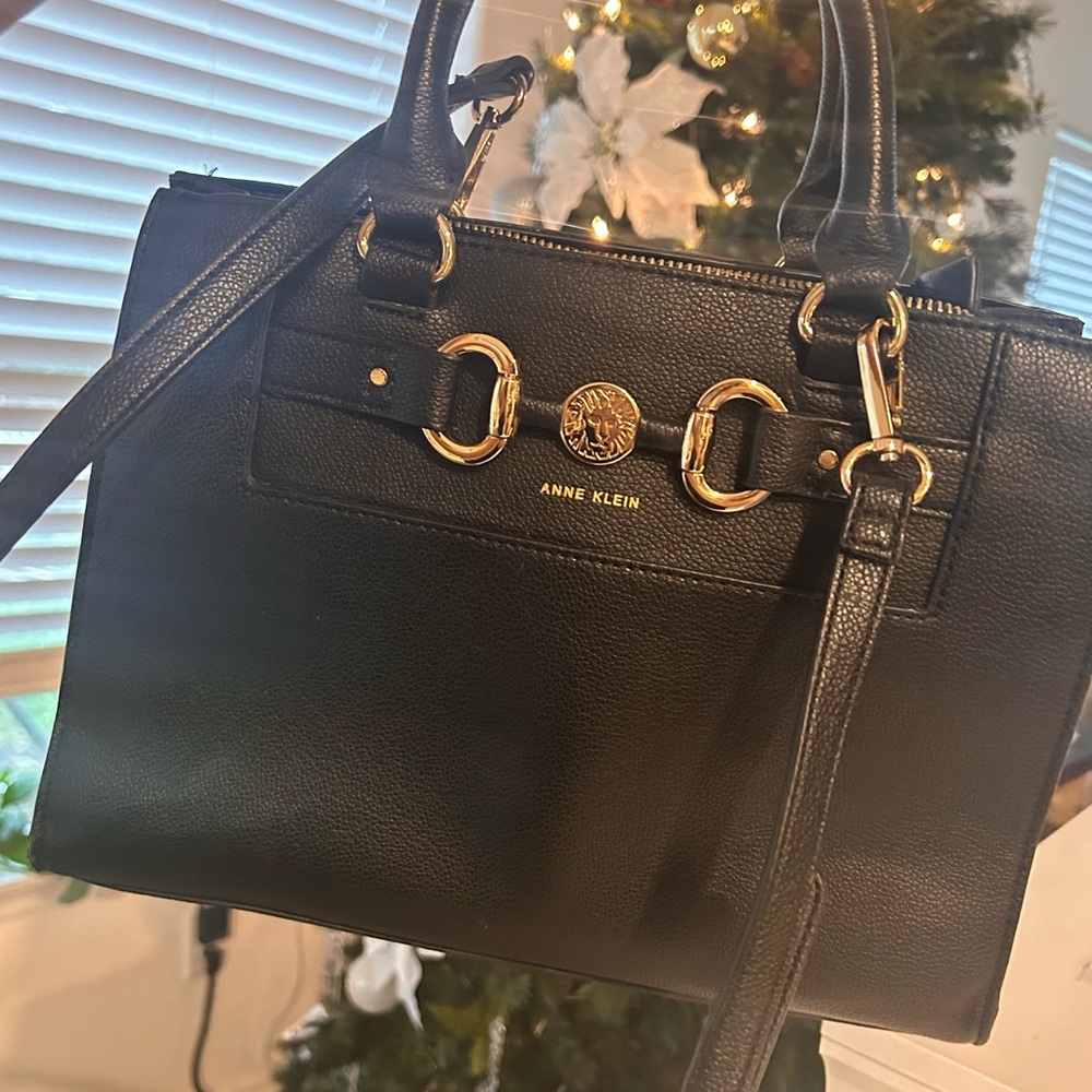 Anne Klein Black & Gold genuine, leather Crossbody